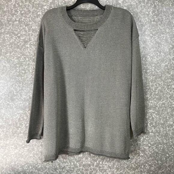 Lane Bryant Women's Plus Size Metallic Silver Ladder Front Sweater - Size 22/24 - Picture 1 of 7